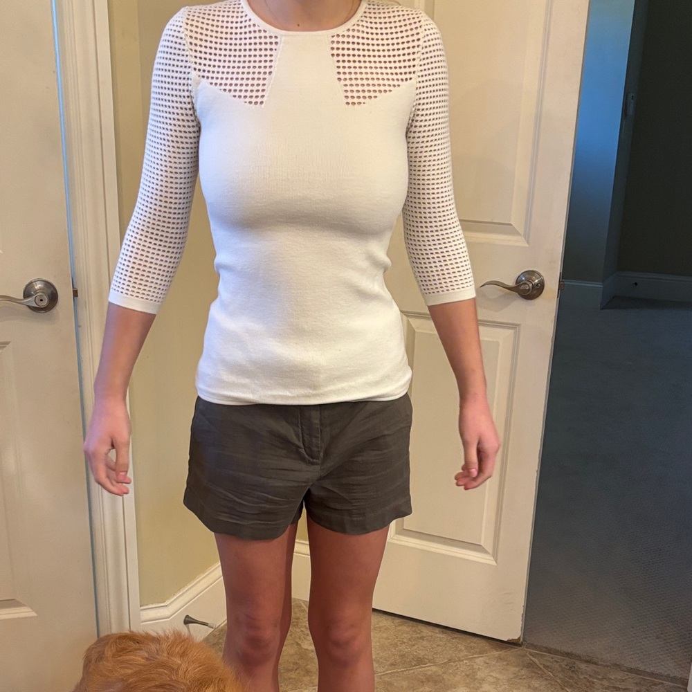 INTERMIX White Mesh Sleeve Blouse